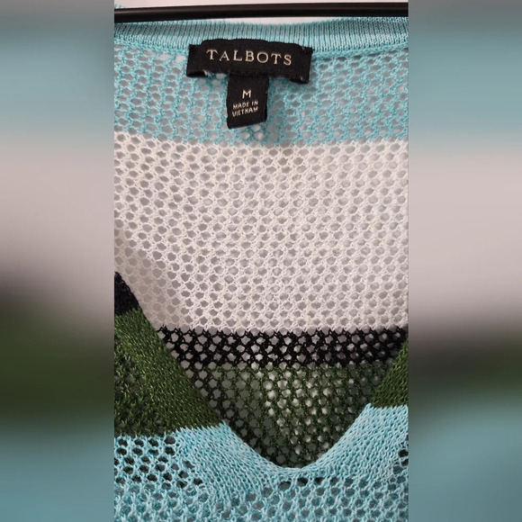 Talbots Womens Open Knit‎ Top Size M Linen Coastal Stripes Resort Cruise Beachy - Picture 2 of 7